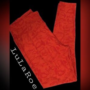 LuLaRoe‎ Leggings, Red on Red Musical Instrument Print, Tall & Curvy